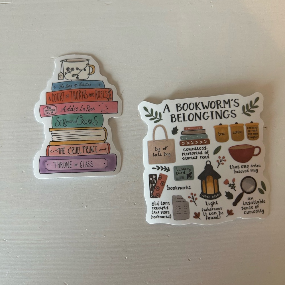 Free with any purchase! Bookworm's Belongings Sticker Set